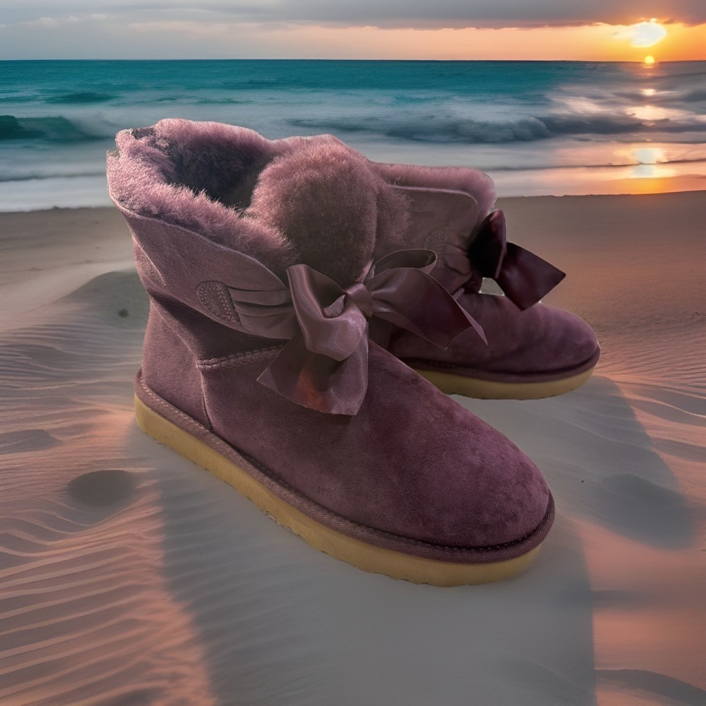 UGG GITA PORT SATIN BOW SHEARLING‎ LINED Boot US 9 /EU 40/ UK 7 NEW Plum Warmer